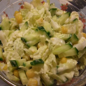 Рецепт: Cалат из огурцов, капусты и кукурузы без майонеза Cалат из огурцов, капусты и кукурузы без майонеза — пошаговый рецепт с фото