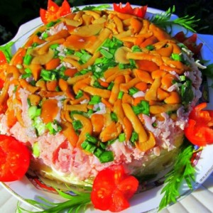 Рецепт: Салат с маринованными опятами Салат с маринованными опятами — пошаговый рецепт с фото